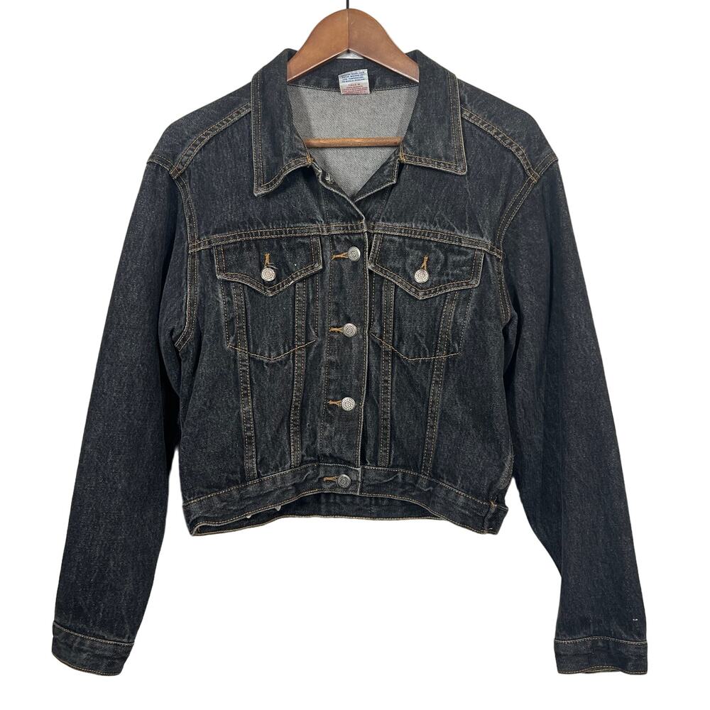 Vintage 90s Watch LA Denim Jacket Jean Black Classic Moto Punk Retro Biker - M
